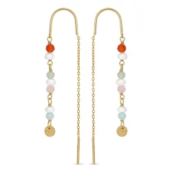 lange multikleurige ketting oorbellen in verguld zilver - Loom Stones