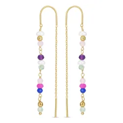 lange multikleurige ketting oorbellen in verguld zilver - Loom Stones