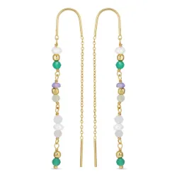 lange groene ketting oorbellen in verguld zilver - Loom Stones