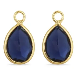 druppel synthetisch blauwe saffier hangers voor oorbellen in verguld zilver