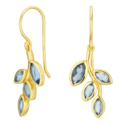 blad donkerblauw kristal oorbellen in verguld zilver - Loom Stones
