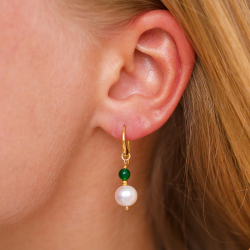 lange groen onyx oorbellen in verguld zilver - Loom Stones