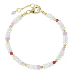 pink steen armband in verguld sterlingzilver  x   - Loom Stones