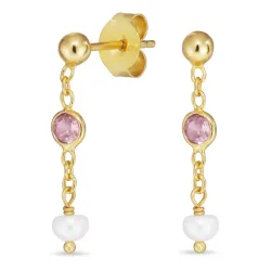 Pink zirkoon ketting oorbellen in verguld zilver