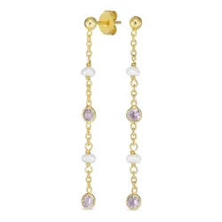 paarse zirkoon ketting oorbellen in verguld zilver