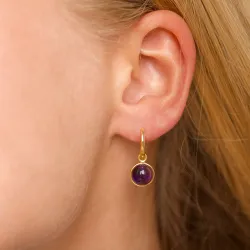 rond paarse kristal oorbellen in verguld zilver - Loom Stones