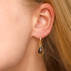 druppel rookkleurige kwarts oorbellen in verguld zilver - Loom Stones