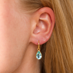 druppel blauwe kristal oorbellen in verguld zilver - Loom Stones