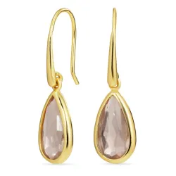 lange druppel roze kristal oorbellen in verguld sterlingzilver