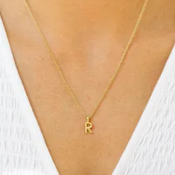 letter r hanger met ketting in verguld sterlingzilver