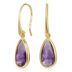 lange druppel paarse amethist oorbellen in verguld sterlingzilver - Loom Stones
