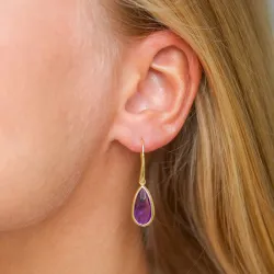 lange druppel paarse amethist oorbellen in verguld sterlingzilver - Loom Stones