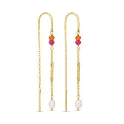 pink ketting oorbellen in verguld zilver