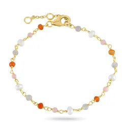 pink steen armband in verguld sterlingzilver 16 + 3 cm x 3,5 mm  - Loom Stones