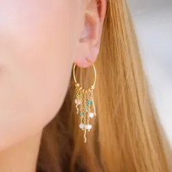 20 mm blauwe steen creool in verguld sterlingzilver - Loom Stones