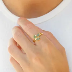 blad aventurijn ring in verguld sterlingzilver - Loom Stones