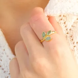blad aventurijn ring in verguld sterlingzilver