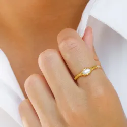 witte parel ring in verguld sterlingzilver - Lumé Etched
