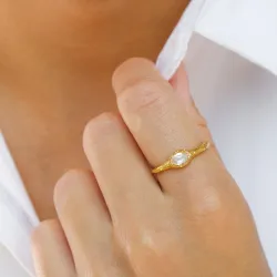 heldere kwarts ring in verguld sterlingzilver - Lumé Etched