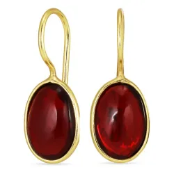 ovaal rode kristal oorbellen in verguld zilver - Loom Stones