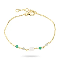 groen onyx armband in verguld sterlingzilver 16 + 3 cm x 4,4 mm
