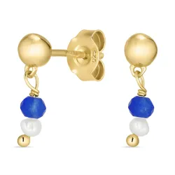 blauwe jadesteen oorbellen in verguld zilver - Loom Stones