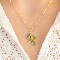 groen aventurijn ketting in verguld sterlingzilver 42 + 3 cm x 13 mm