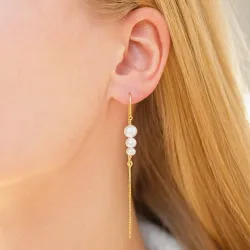 lange parel ketting oorbellen in verguld zilver