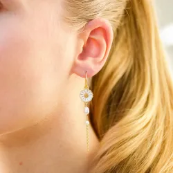 lange margriet parel ketting oorbellen in verguld zilver