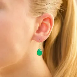 druppel groen onyx oorbellen in verguld zilver - Loom Stones