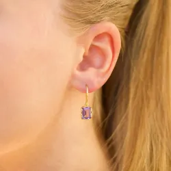 vierkant paarse amethist oorbellen in verguld sterlingzilver - Loom Stones