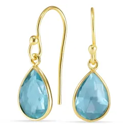 druppel blauwe kristal oorbellen in verguld zilver - Loom Stones