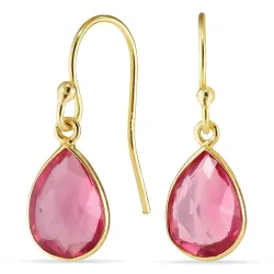 druppel pink kristal oorbellen in verguld zilver