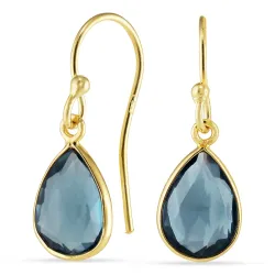 druppel donkerblauw kristal oorbellen in verguld sterlingzilver