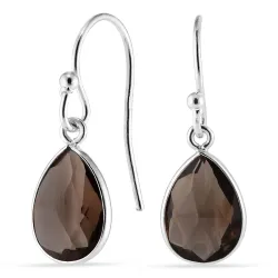 druppel rookkleurige kwarts oorbellen in verguld zilver - Loom Stones