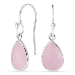 druppel pink kristal oorbellen in zilver - Loom Stones