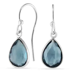 druppel donkerblauw kristal oorbellen in zilver