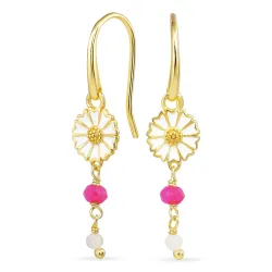 lange margriet pink ketting oorbellen in verguld zilver