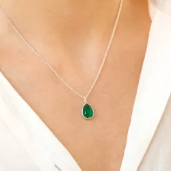 druppel donkergroen kristal hanger in zilver - Loom Stones