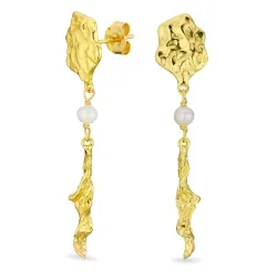 lange parel oorbellen in verguld zilver