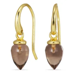 rookkleurige kwarts oorbellen in verguld sterlingzilver - Loom Stones