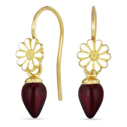 margriet rode kristal oorhaakjes in verguld zilver