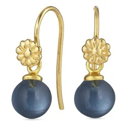 bloem donkerblauw kristal oorhaakjes in verguld zilver
