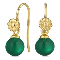 bloem groen kristal oorhaakjes in verguld zilver