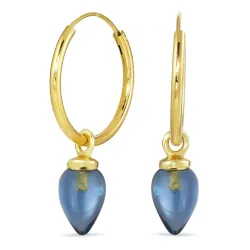 18 mm donkerblauw kristal creool in verguld zilver