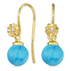 bloem synthetisch turkoois oorhaakjes in verguld zilver