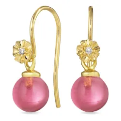 bloem pink kristal oorhaakjes in verguld zilver