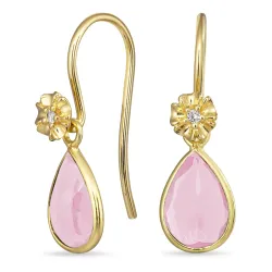 bloem roze kristal oorhaakjes in verguld zilver