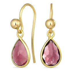 druppel pink kristal oorhaakjes in verguld zilver