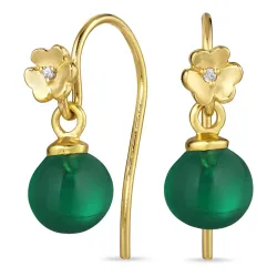 bloem groen kristal oorhaakjes in verguld zilver